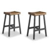 brown wooden bar stools with saddle seat