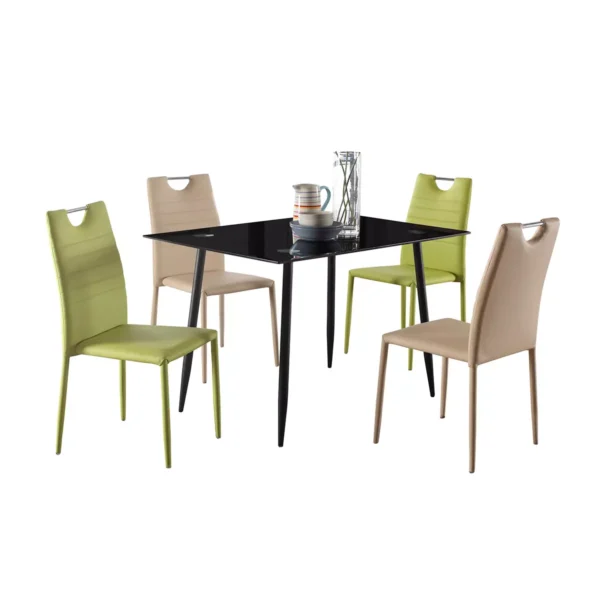 5 Piece Black Glass Dining Table Set