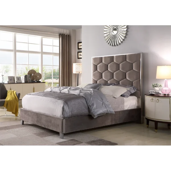 Grey Velvet King Bed