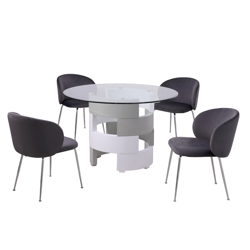 Metal and Wood Round Dining Table Set