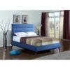 blue upholstered bed