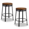 brown wooden swivel bar stools