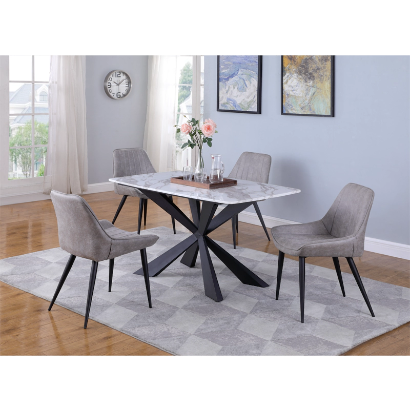contemporary white dining table with grey chair