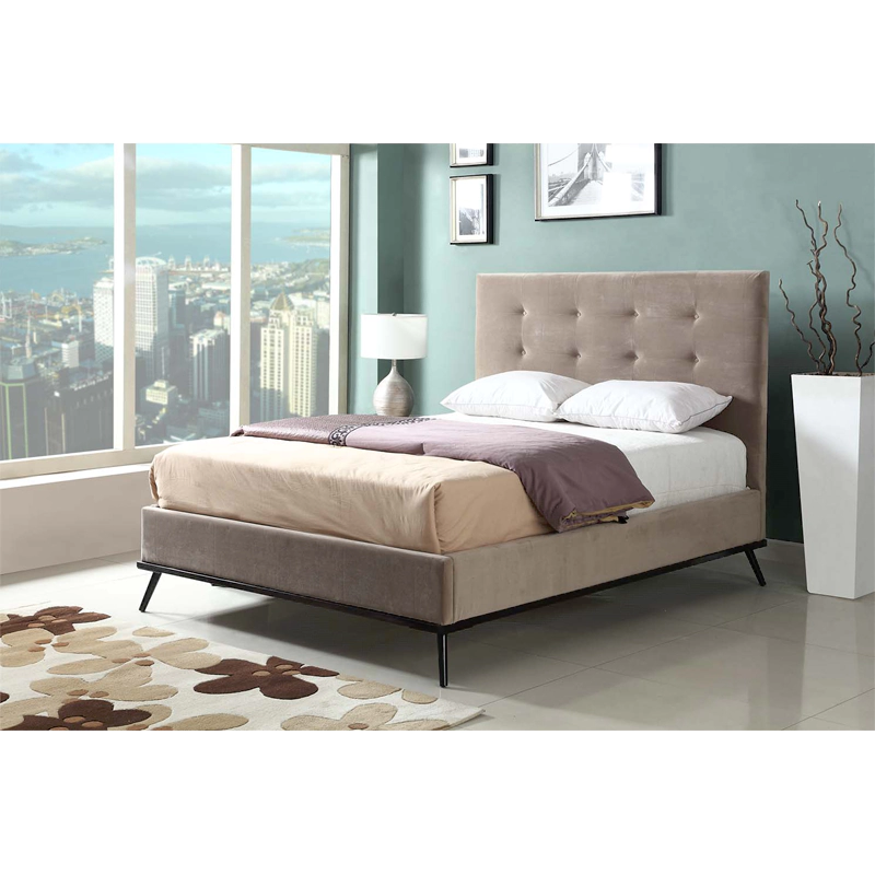 cream upholstered bed