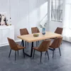 natural wood and metal dining table with brown chair