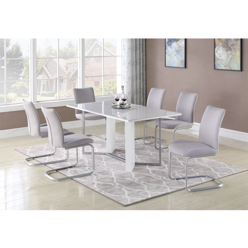 silver dining table set with grey dining chair