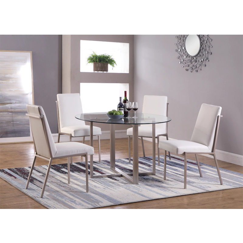 silver round dining room set with white chair