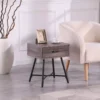 wood and metal mcm end table with drawer for living room