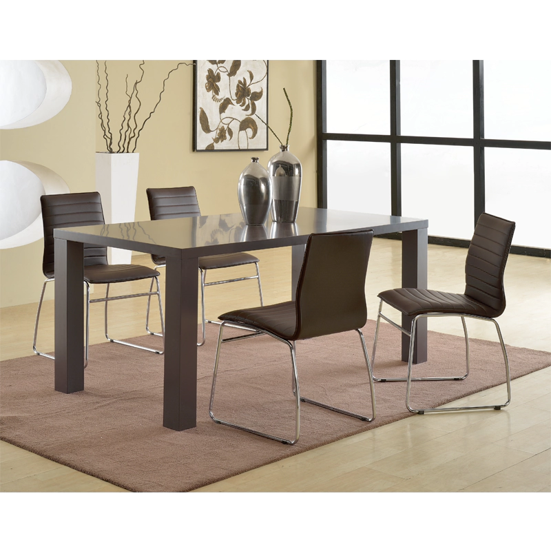 wooden plank dining table with brown chair